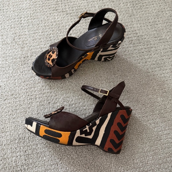 Y2K Diego di Lucca Tribal Platform Wedge Sandals - Leopard Pony Hair-Size 6 - Picture 2 of 6